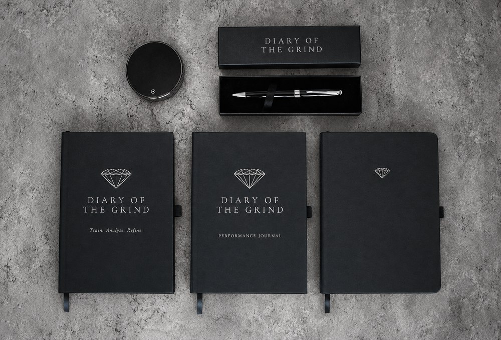 Diary of the Grind Elite Package with two journals, notebook, pen and revision timer